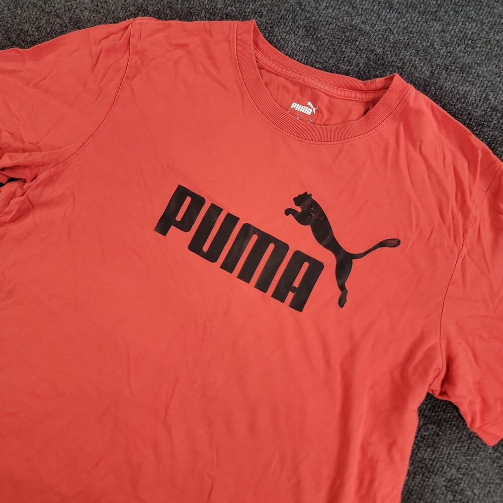 PUMA Men's Red Logo Graphic Print Crew Neck Short Sleeve Tee Size L
